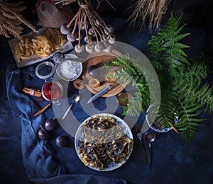 Poppy seed noodles and plum compote, Czech traditional dessert