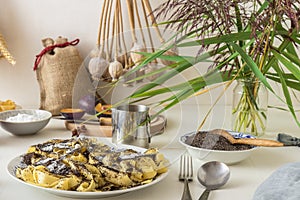 Poppy seed noodles and plum compote, Czech traditional dessert