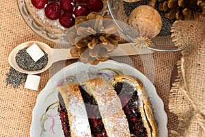 Poppy seed strudel with cherry