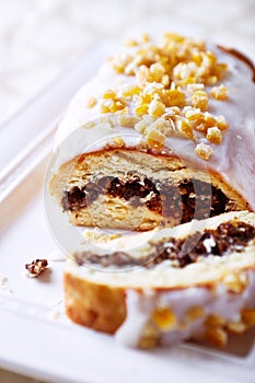 Poppy seed strudel for Christmas; close up