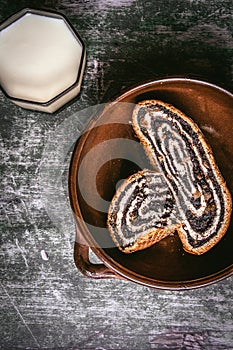 Poppy Seeds Strudel Roll Pie Slices on Rustic Plate