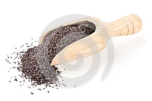 Poppy seeds in wooden scoop