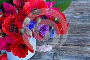 Poppy, sweet pea and corn flowers