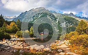 Poprad lake, very popular destination in High Tatras national park, Slovakia