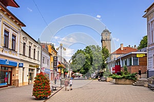 Poprad, Slovakia - Panoramic view of the Poprad city center and St. Egidius square - Namestie svateho Egidia - with the gothic St