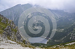 Popradske Pleso mountain lake located in High Tatras mountain range in Slovakia