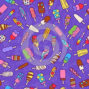 Popsicle ice cream icons pattern.