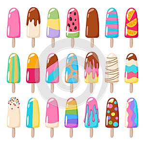 Popsicle ice cream icons set.