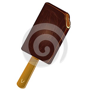 Popsicle, ice cream on a stick with a bitten off piece without a wrapper on a white background. Isolated on white