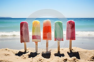 Popsicles beach sunny day. Generate Ai