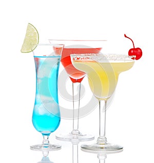 Popular alcoholic cocktails drinks yellow margarita cherry blue