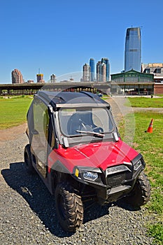 A popular ATV model made by Polaris of USA on Liberty State Park