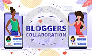 Popular Bloggers Collaboration Flat Vector Concept