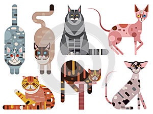 Popular Cat Breeds Geometric Set in Flat