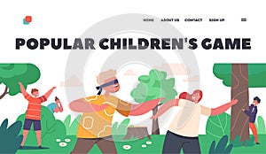 Popular Children Games Landing Page Template. Kids Playing Hide and Seek in Park or Forest, Happy Characters Fun