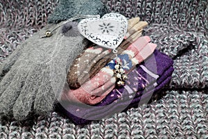 The popular Christmas gift for a woman - a woolen scarf,stocks and gloves