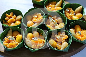 Popular desserts in Thailand called Thong Yip Thong Yod and Foi Thong Wang look appetizing.