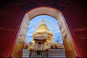 Popular destinations in Thailand, Wat Phrathat Doi Suthep is tourist attraction of Chiang Mai. Golden arch pagoda at wat pratat