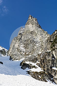 Popular eastern face with many extreme climbing routes to Mnich (Monk) peak in Polish Tatras