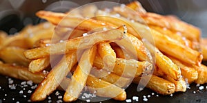 Deepfried French fries with sea salt, a classic fast food dish photo