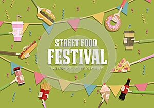 Popular food web banner set, flat design. Festival poster