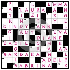 Popular Girls Names Crossword
