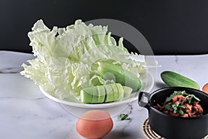 Popular Home Cooking Northern Thai meat and tomato spicy dip sauce, usually eat with fresh vegetables such as cucumber and chinese