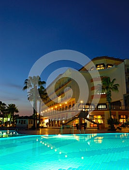 Popular hotel in night illumination