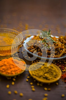 Popular Indian and Asian Methi nu shak made up of fenu greek seeds and onion with spices like coriander powder and  red chili powd