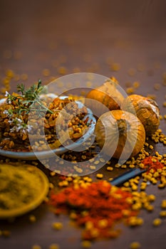 Popular Indian and Asian Methi nu shak made up of fenu greek seeds and onion with spices like coriander powder and  red chili powd