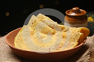 Puran poli Gram floor and jaggery stuffed indian bread is Popular during Festivals like Holi,  Gudi padva and diwali. photo
