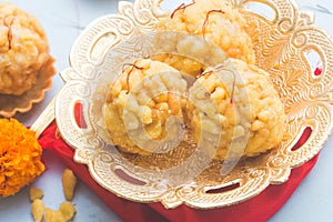 Popular Indian sweet dish known as Boondi laddu photo