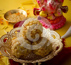 Popular Indian sweet dish known as Boondi laddu photo