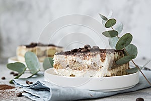 A popular Italian dessert. Tiramissu cake with coffee, cream cheese and sponge cake.