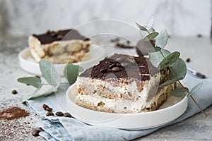 A popular Italian dessert. Tiramissu cake with coffee, cream cheese and sponge cake.