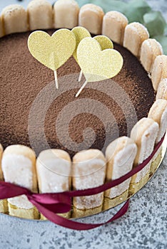 A popular Italian dessert. Tiramissu cake with coffee, cream cheese and sponge cake.