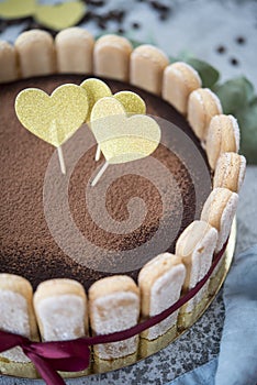 A popular Italian dessert. Tiramissu cake with coffee, cream cheese and sponge cake.