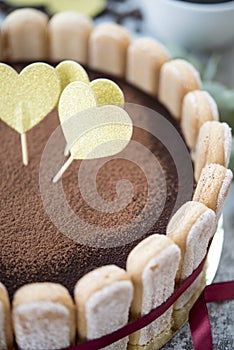 A popular Italian dessert. Tiramissu cake with coffee, cream cheese and sponge cake.