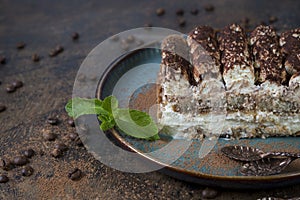 A popular Italian dessert. Tiramissu cake with coffee, cream cheese and sponge cake.