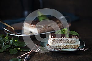 A popular Italian dessert. Tiramissu cake with coffee, cream cheese and sponge cake.