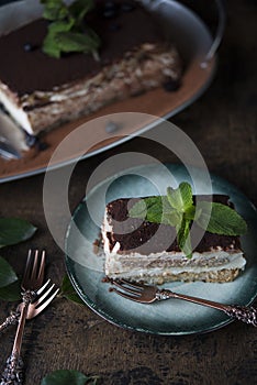 A popular Italian dessert. Tiramissu cake with coffee, cream cheese and sponge cake.