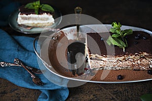 A popular Italian dessert. Tiramissu cake with coffee, cream cheese and sponge cake.