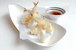 Popular Japanese food TEMPURA that consisting of shrimps.