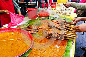 Popular Malaysia cuisine called ayam percik sold at market stall