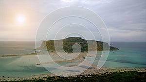 Popular natural attraction of the island of Crete: Balos Bay in cloudy weather