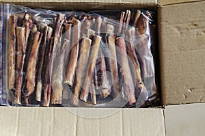 Popular natural dried treats for pets. Dried bovine penis for do