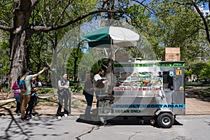 NY Dosas Food Cart with a Long Line in Washington Square Park in New York City