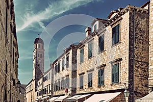 Popular pedestrian old street in Dubrovnik, Croatia, Stradun