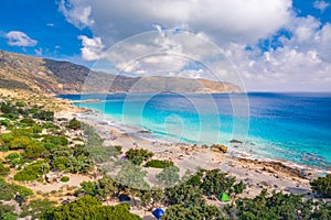 The popular sandy beach of Kedrodasos near Elafonisi, Chania, Crete, Greece.