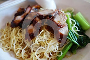 Popular Singapore Chinese street food, wantan mee photo